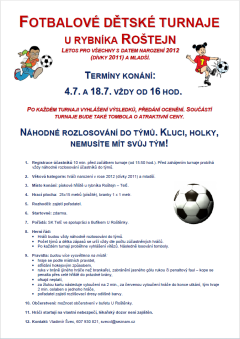 Fotbalové dětské turnaje u rybníka Roštejn
